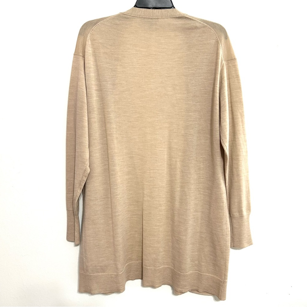 J. Crew Classic 100% Merino Wool Long Cardigan Sweater Preppy Tan Stone EUC sz M - Picture 9 of 10